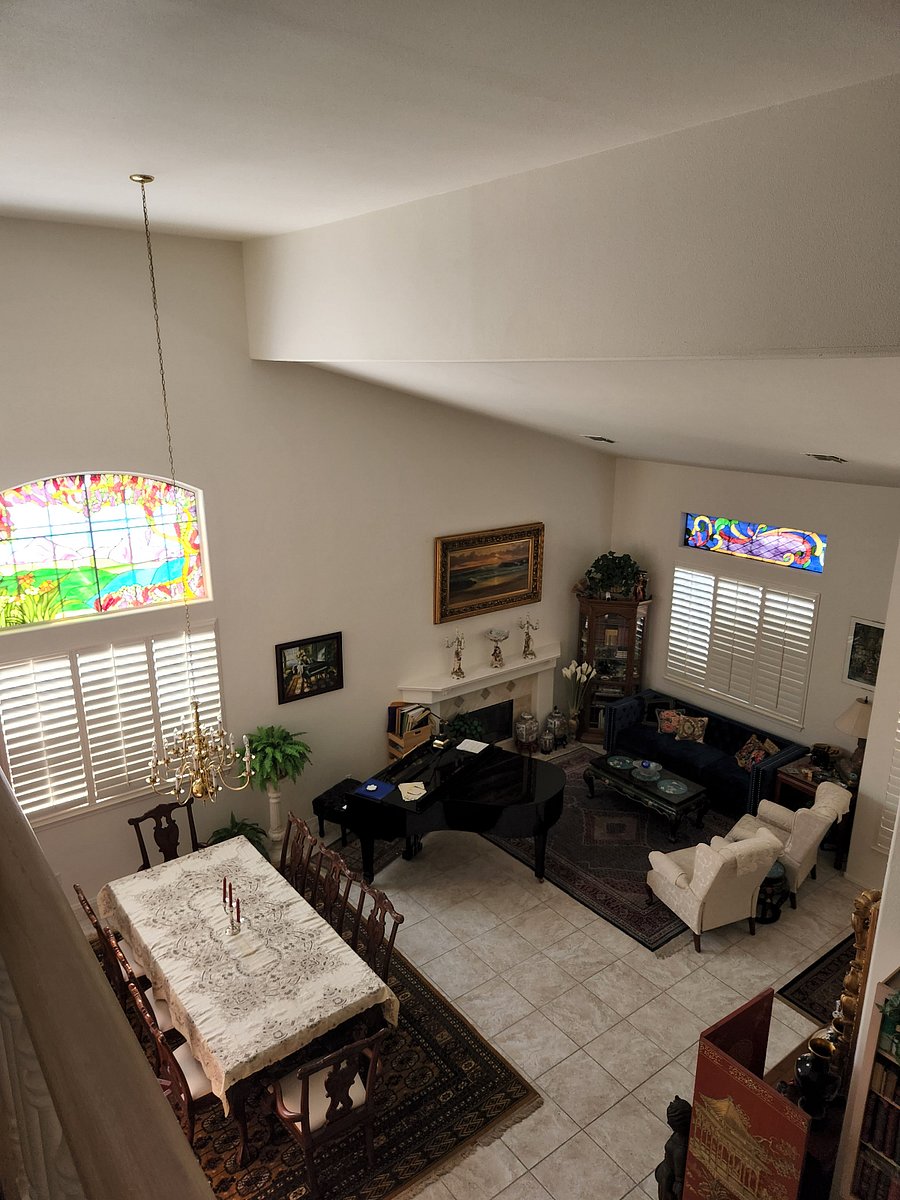 View of dining/living room from upstairs balcony 