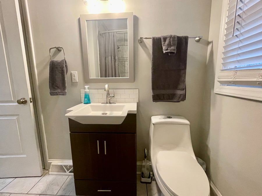 Hall bath has tub/shower combo.