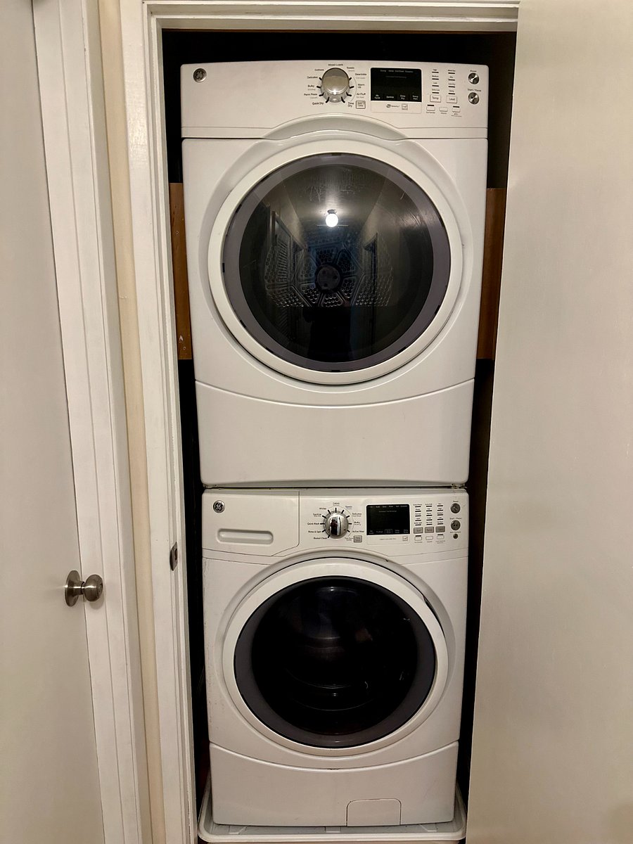 High end Washer Dry located in unit. Spin speeds make drying quick!