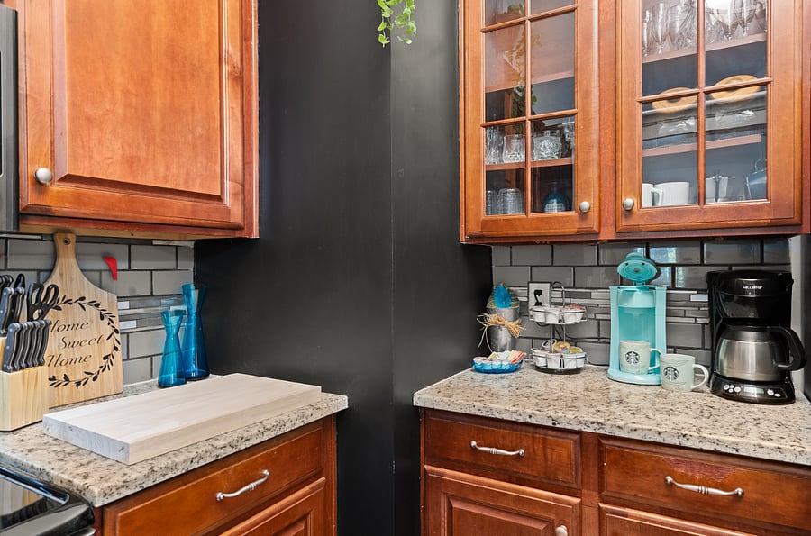 Chalkboard wall - great for writing grocery list, appointments or just to doodle !