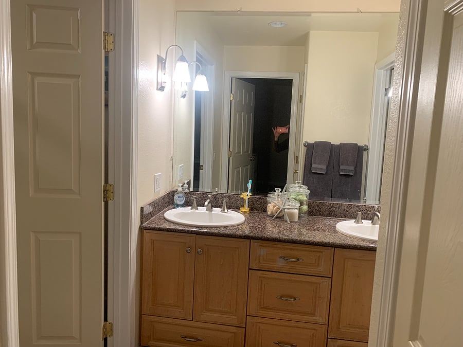 Bathroom off bedroom.
