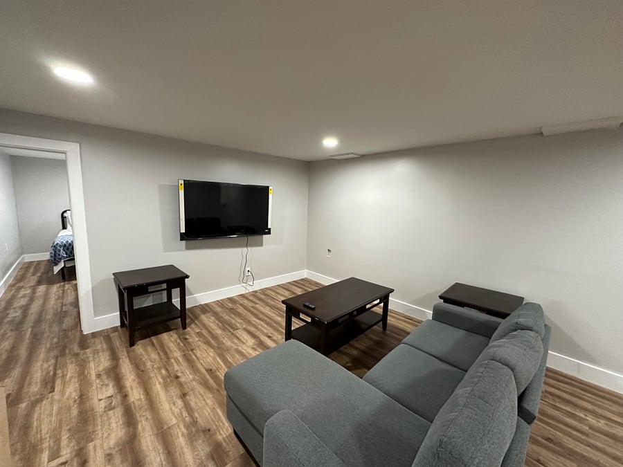 Basement living room. With basement room with no egress window