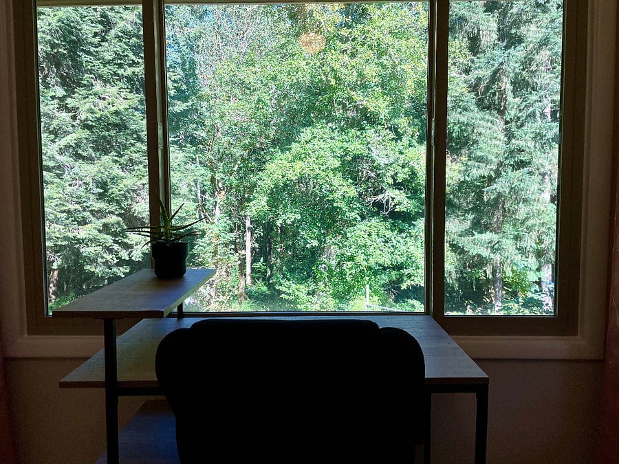 Desk view in full bedroom