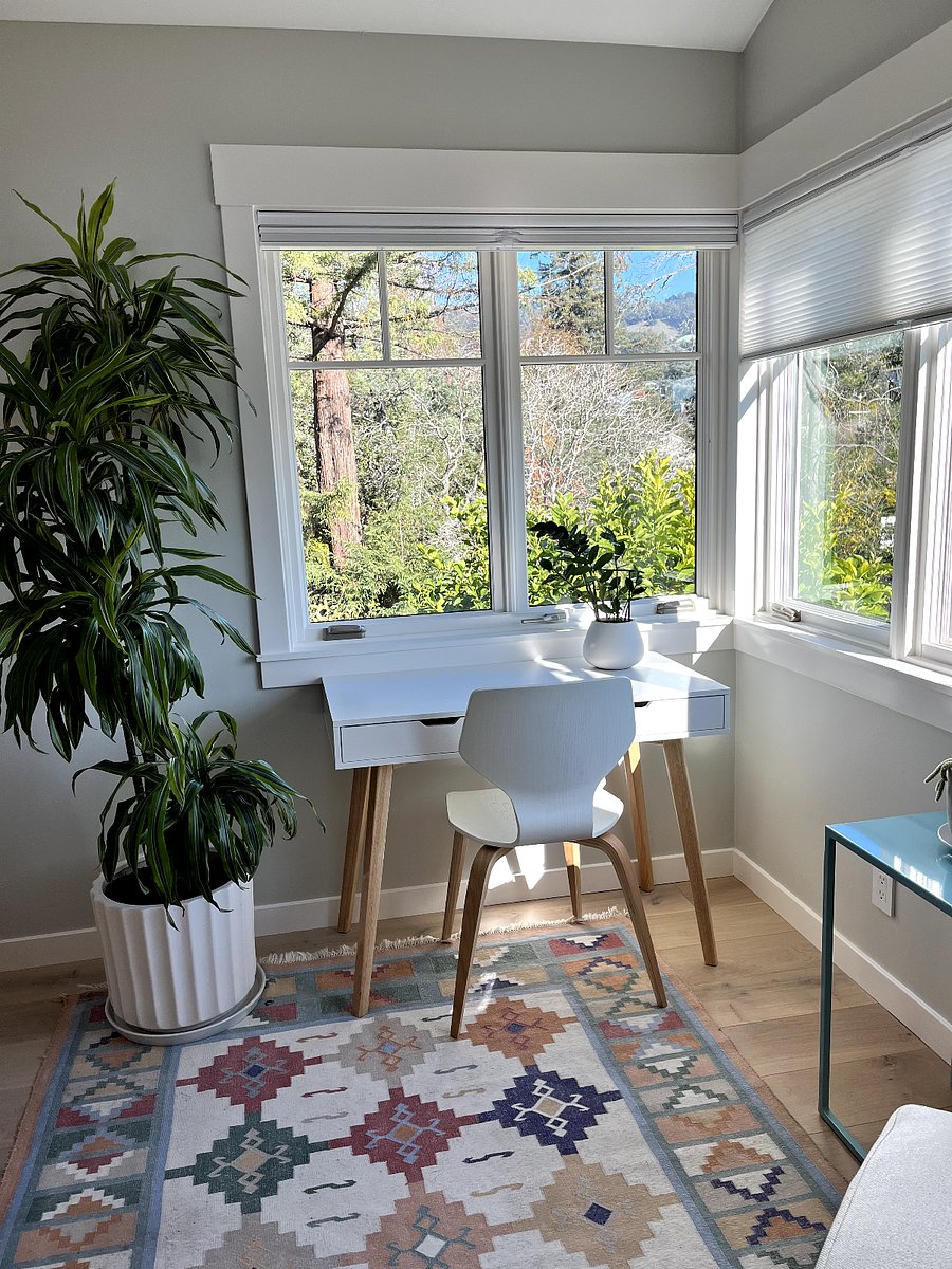 workspace with a view and soothing sounds of water feature below