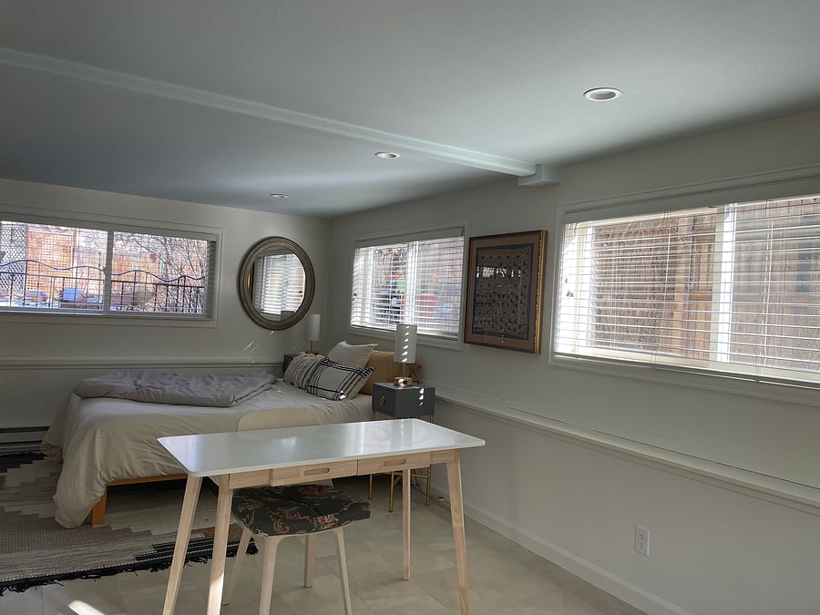 "Bedroom" area and east and north windows