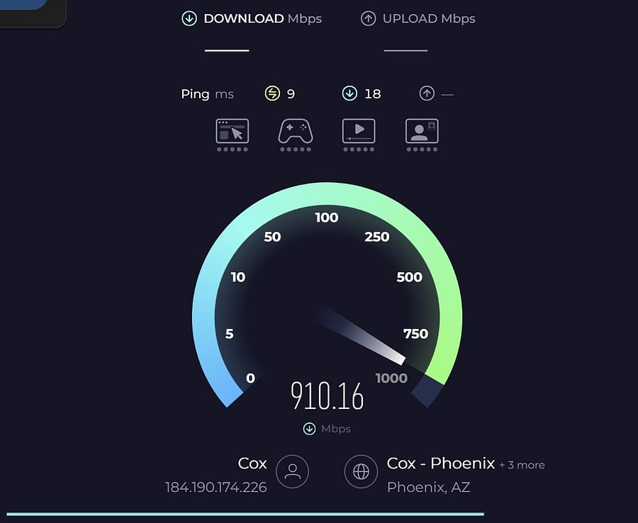 Internet Speeds for both WiFi6 and Ethernet LAN (included).   Ethernet hookups on kitchen counter bar, couch sitting area, and bedroom.  

Internet is separated and private via Omada switch.  Owner can not access your activity.