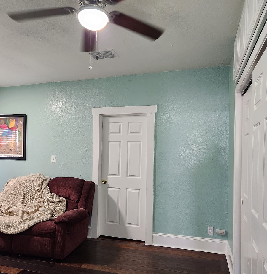 Bedroom door closes for privacy.