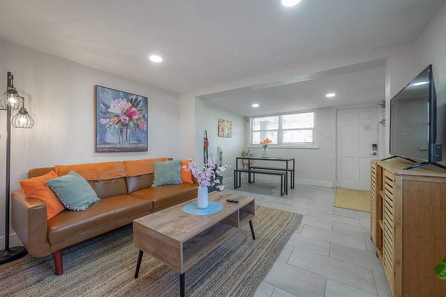 A very welcoming space with the living room and dining area