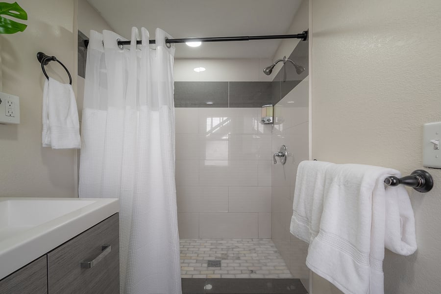 Step in shower that has been recently remodeled