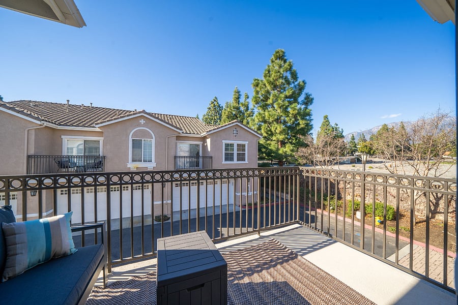 Balcony off master bedroom with view of snow capped mountains!