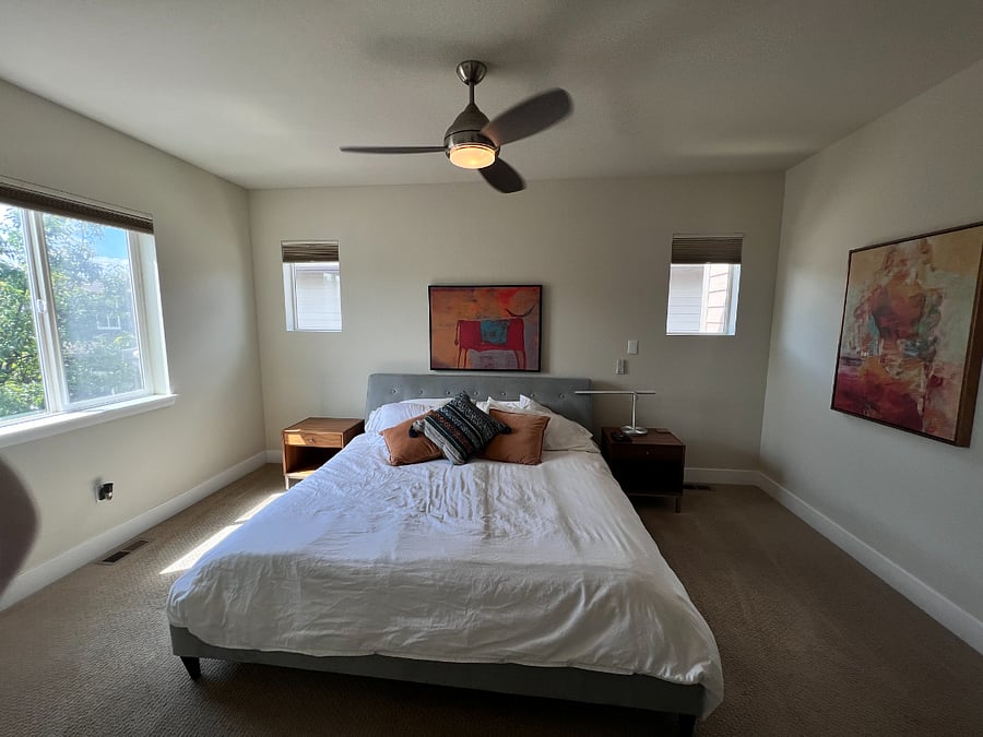 Large Master Bedroom with Smart TV.  Bathroom with two sinks, double shower head shower..large walk in closet. 