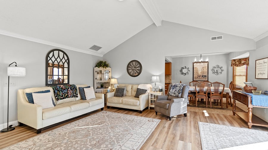 Great room into dining room