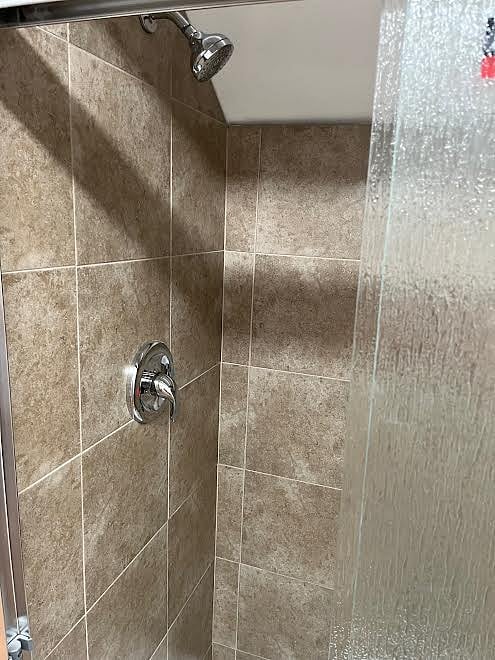 Tiled shower.