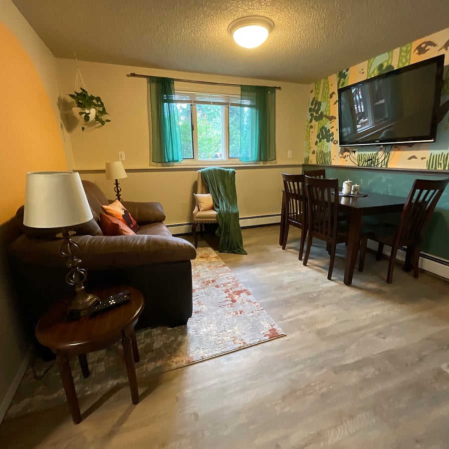 Downstairs sitting and dining areas. Bring your logins and passwords for the Roku streaming device!