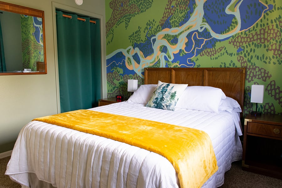The Tanana Room queen bed has a memory-foam mattress.