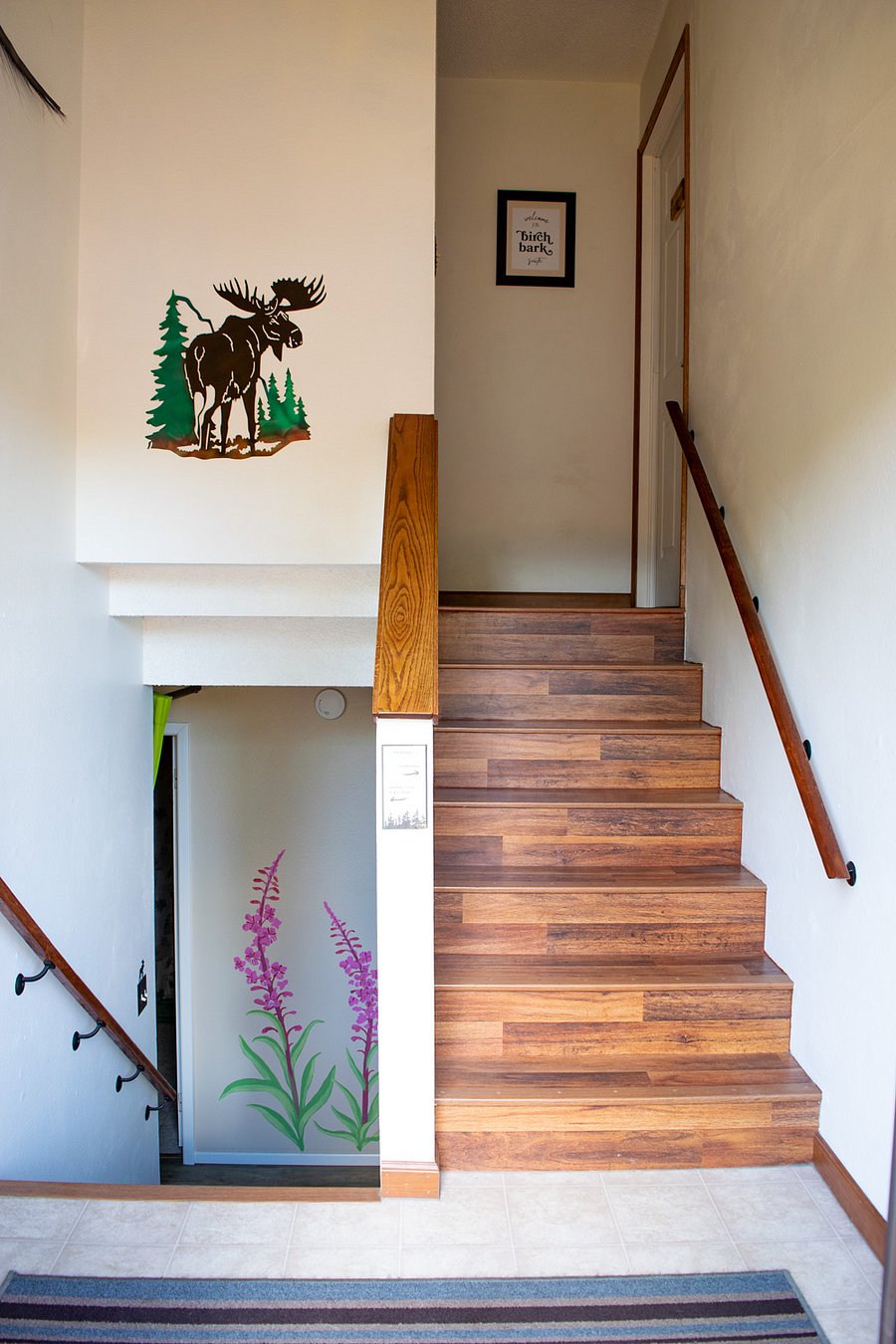 Split-level entry, shared with on-site host. Two bedrooms and private bath are upstairs; living, sitting, dining areas and second private bath are downstairs, as well as free laundry facilities.