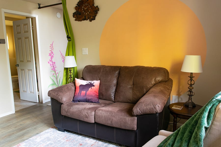 Overstuffed loveseat perfect for snuggling with a loved one or a blanket and binge watching your favorite show.