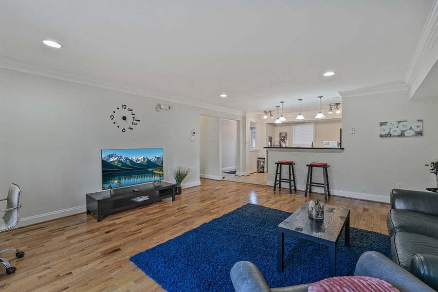 Living room with bar stool seating