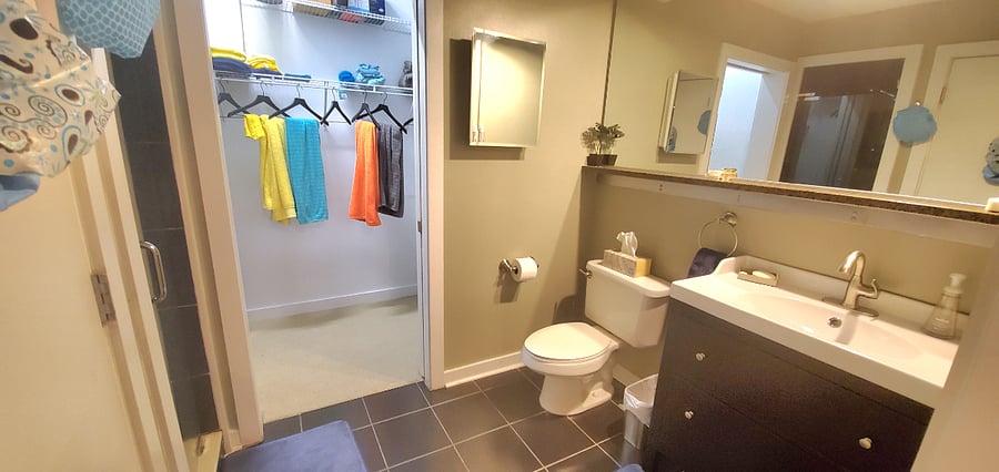 Large, professionally cleaned and sanitized bathroom.