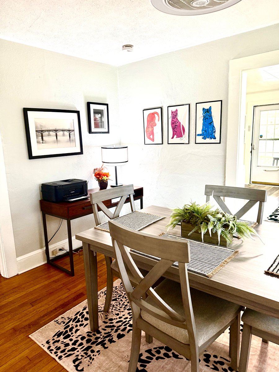 Desk for home office has a printer and all the basics covered for the digital nomad