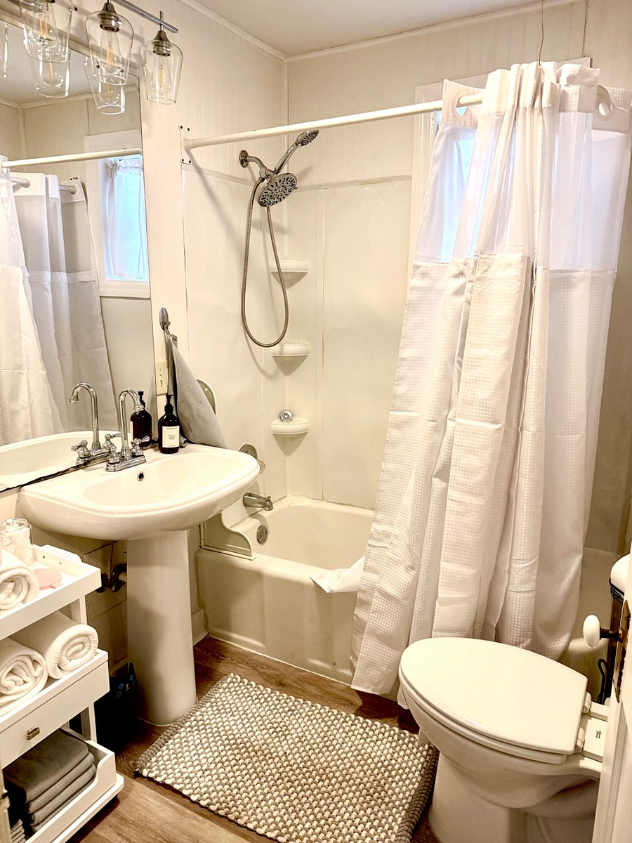 Shower AND LARGE BATHTUB - Hotel quality towels and linens, hair dryer and PHENOMENAL lighting for makeup of close shaves.