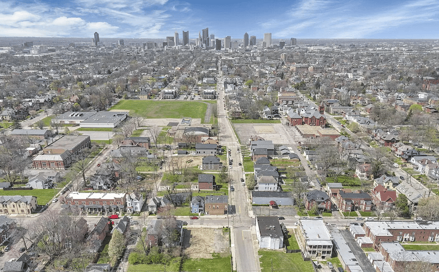 Very close to downtown Columbus. Less than 10 minutes down the street. House is located on the east side of the city.