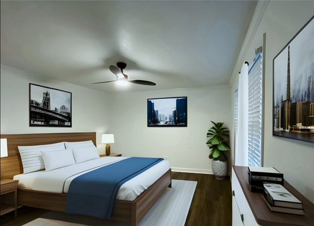 Master bedroom and en suite with half bath, King sized bed, in addition to dedicated workstation, computer monitor, multiple charging ports, full blackout curtains and 40 inch Roku TV for streaming