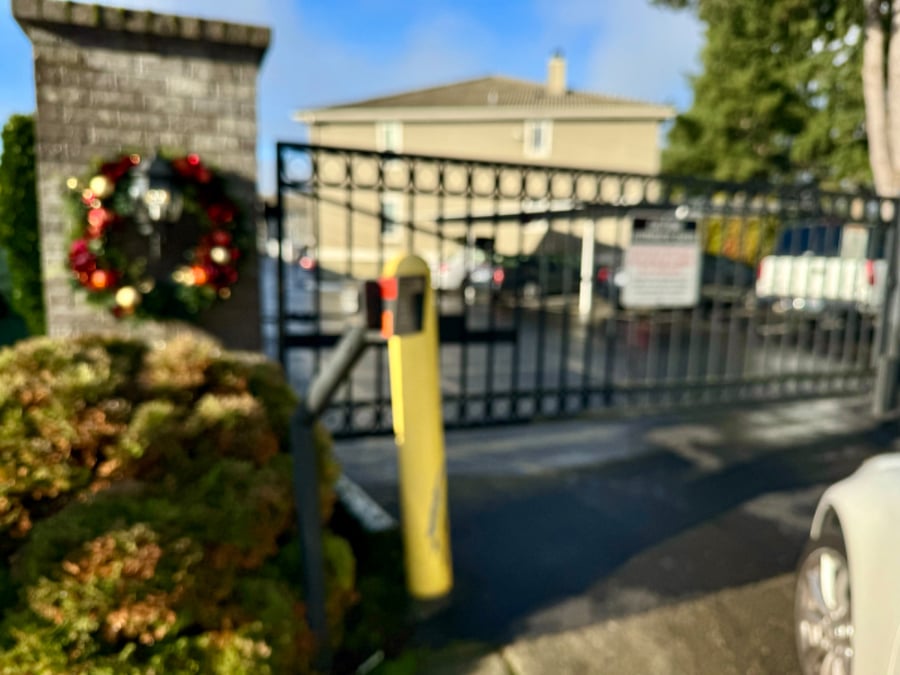 Security gates are at both entrances to the condominium. The back gate is closed at all times and the front gate is open 8:00 - 5:00 pm. A gate opener is provided that can be used on both gates.