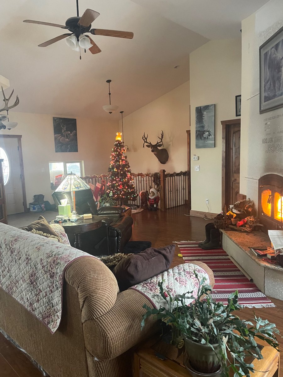 Upstairs family room and fireplace