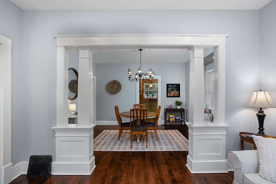 Living room leads into dining room.