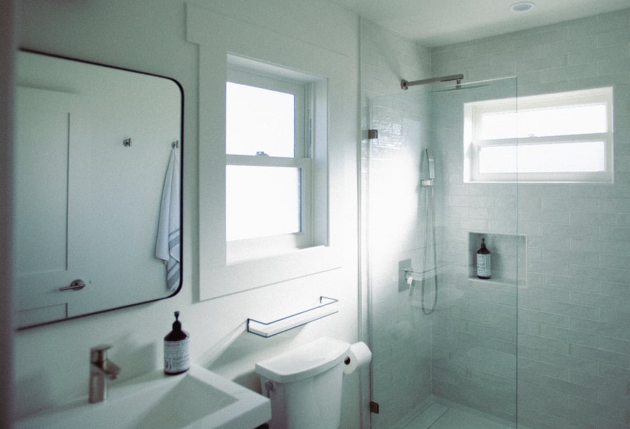 Bright bathroom with rain shower