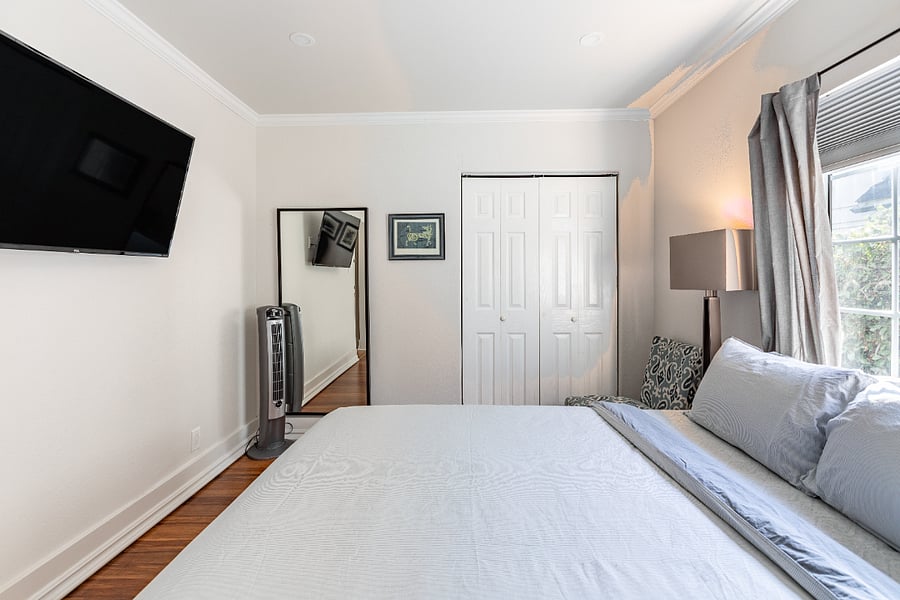 Full closet with TV and cable access