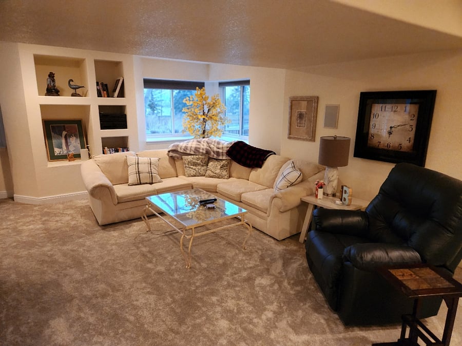 Family room looking out to open space and lake