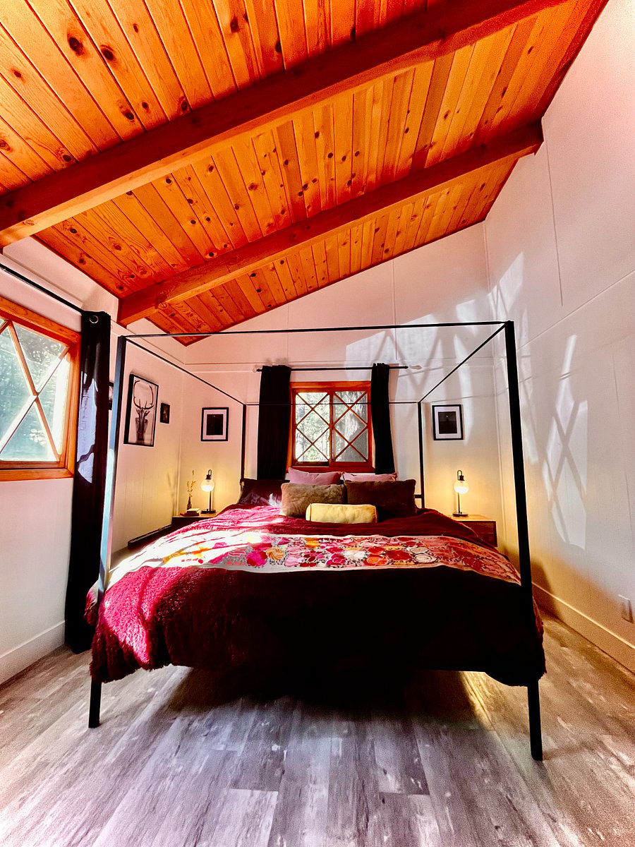 Master bedroom with black out curtains