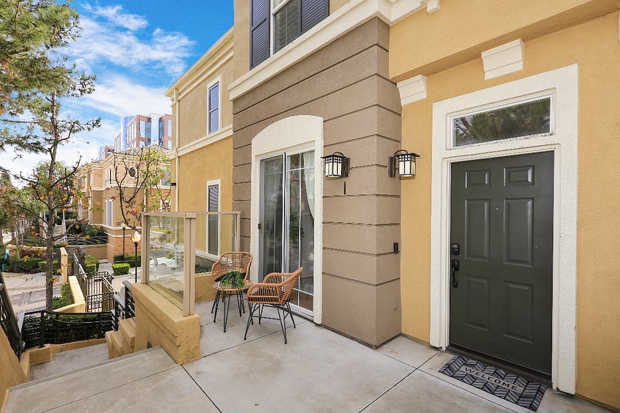 Front door and outdoor patio