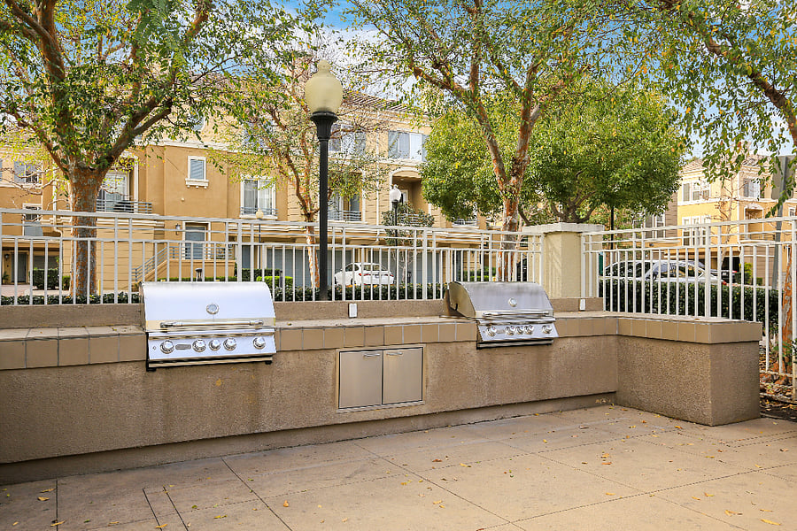 Outdoor BBQ grills by the pool