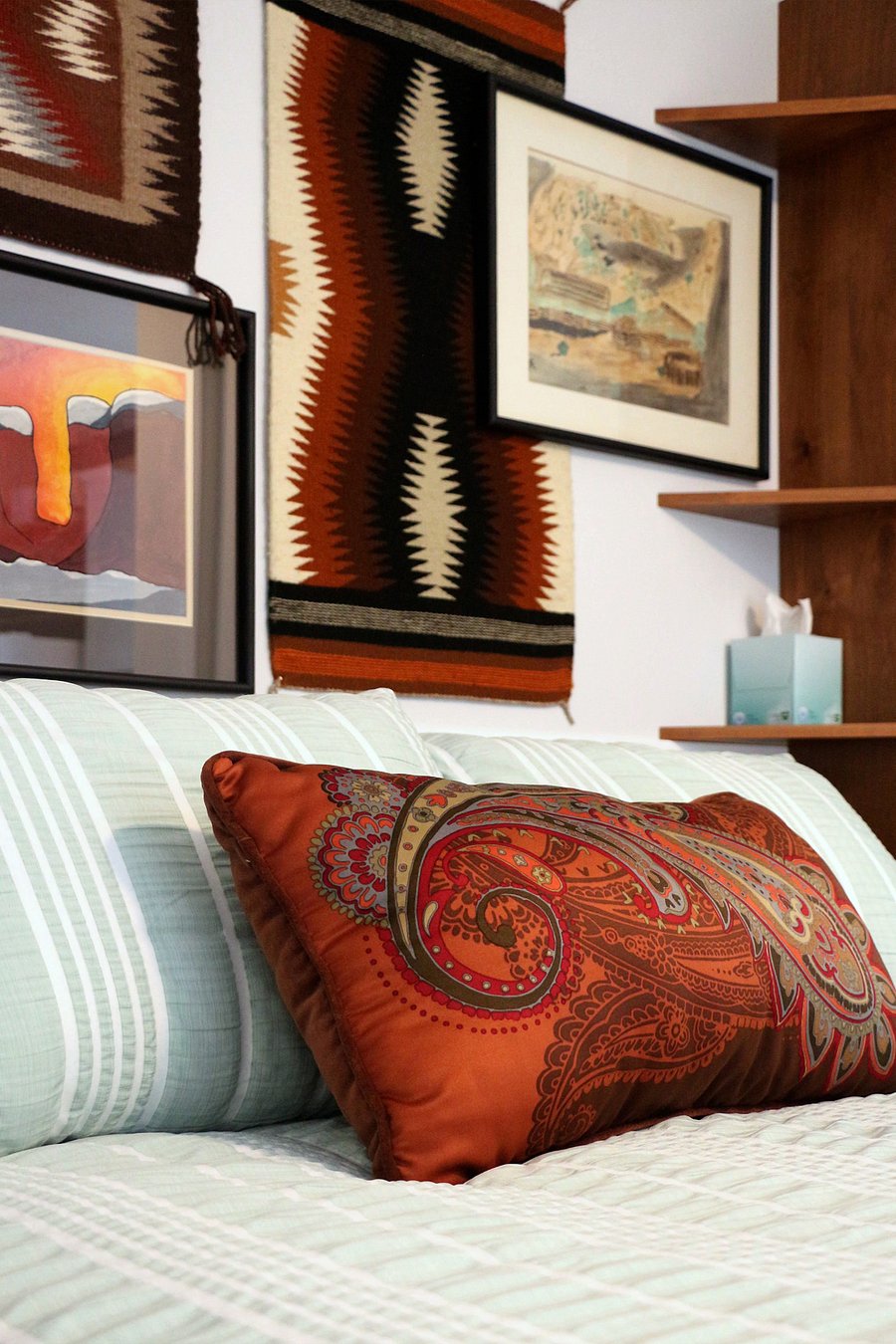 Double bed features a hybrid mattress (innerspring + foam) and accommodates underbed storage.