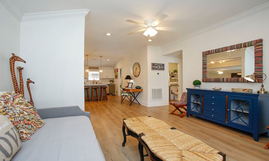 Front room opens to dining and kitchen