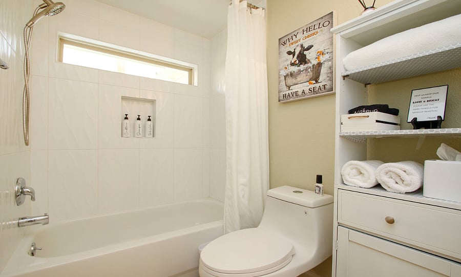 Primary bathroom with closet.