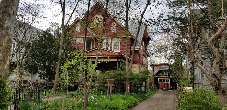 Carriage house still has original horse barn doors and hay loft
