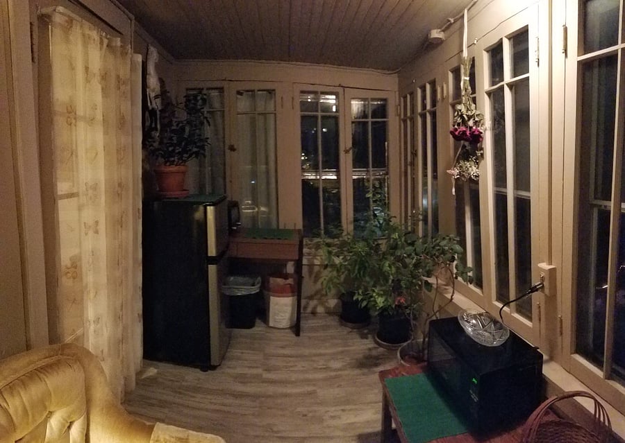 We will set up the windows and screens when the weather warms because of the fragile nature of the vintage woodwork.