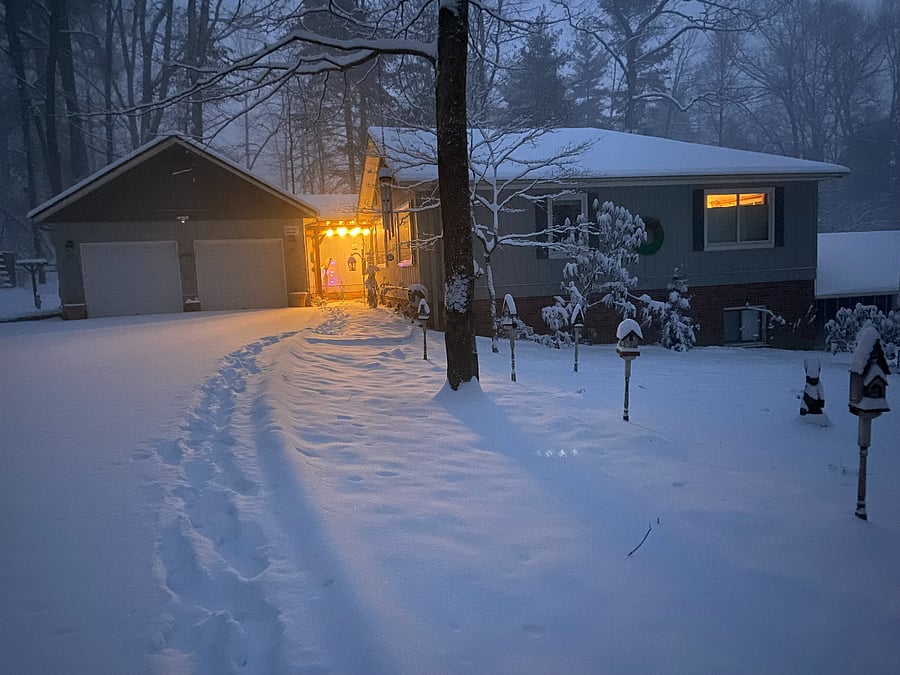 Front of home - atrium lite in the snow
