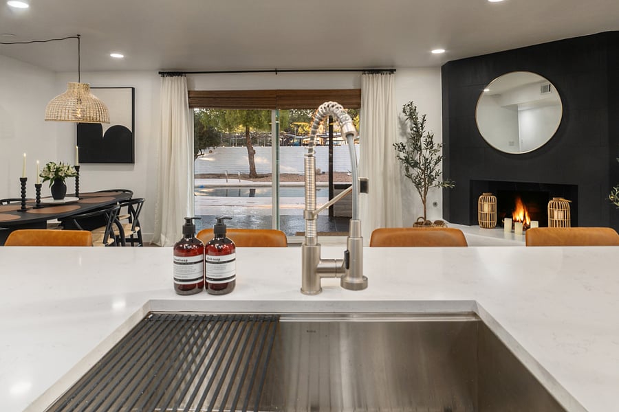 Kitchen view from behind island sink