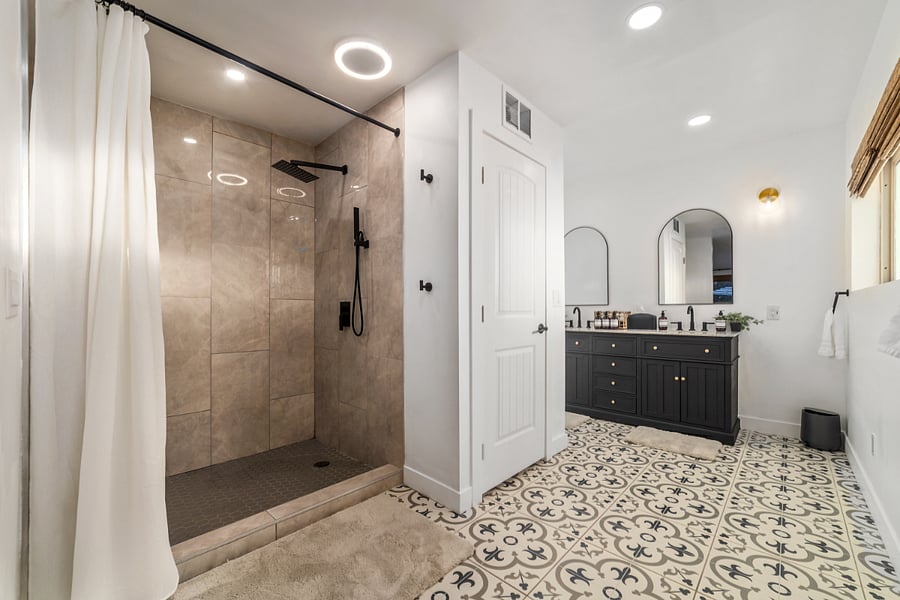 Bathroom connected to Bedroom 1 - Walk-in shower and a dual sing vanity