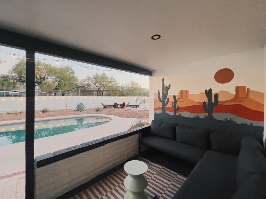 Pool and covered patio and lounge area