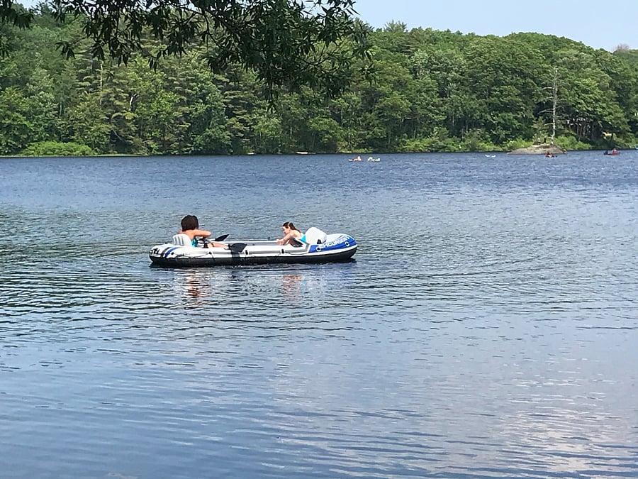 We have a brand new inflatable raft with life jackets for use at the pond.