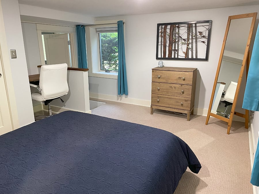 Desk nook and dresser in bedroom.
