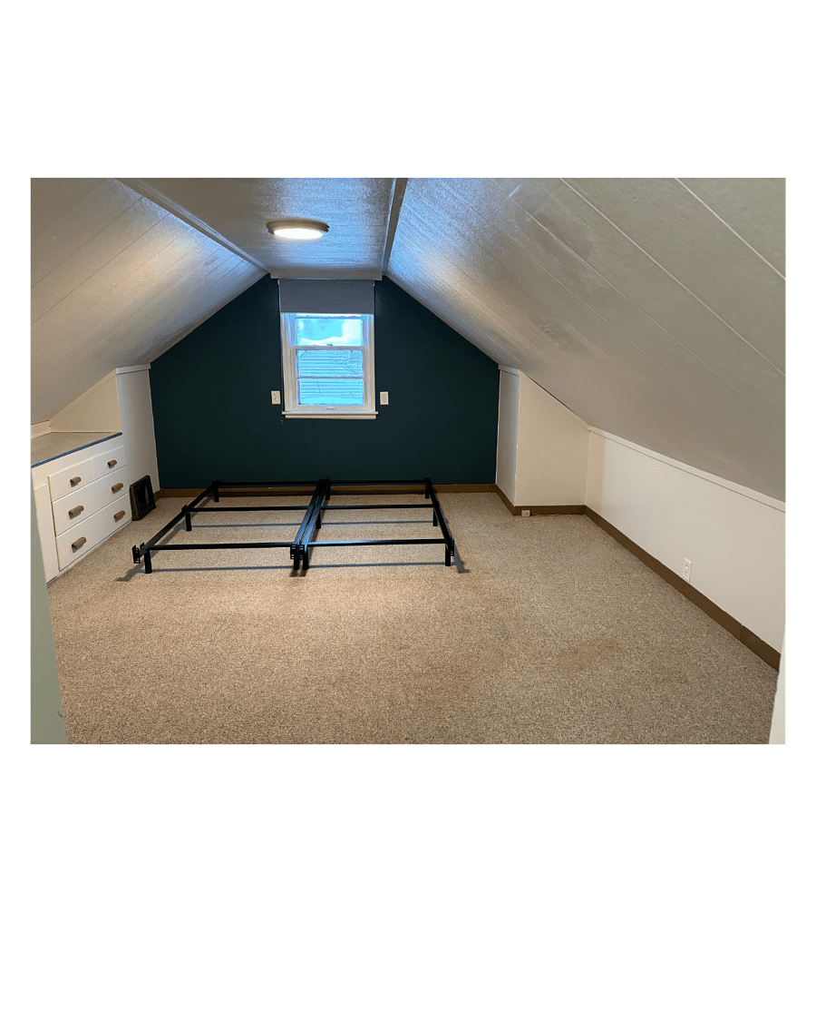 Upstairs bedroom, beds together. Built-in cupboard on the left.