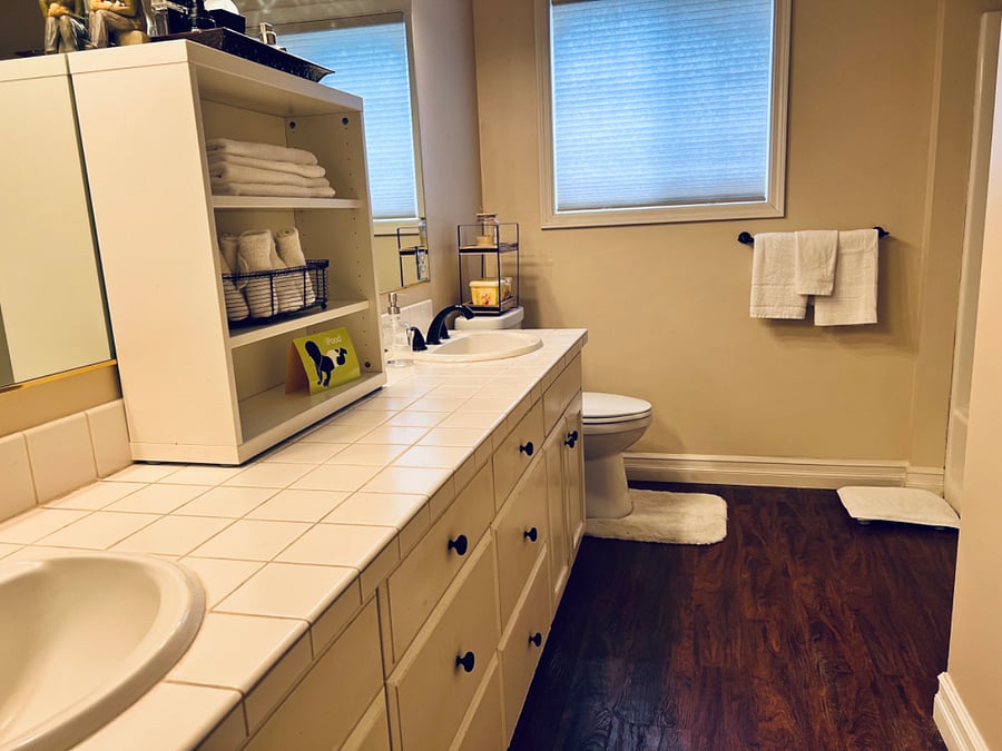 Large private bathroom with shower and tub.
