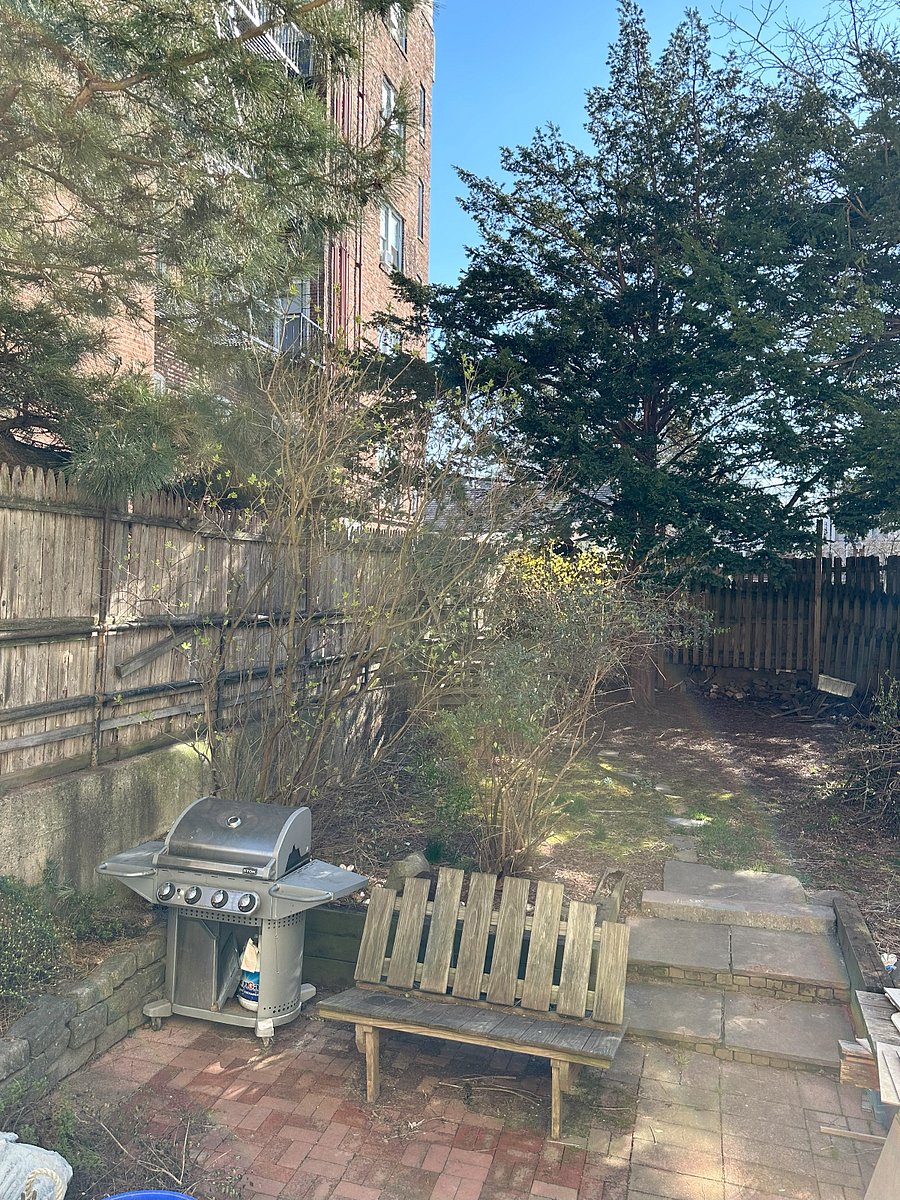Back yard with grille and seating area